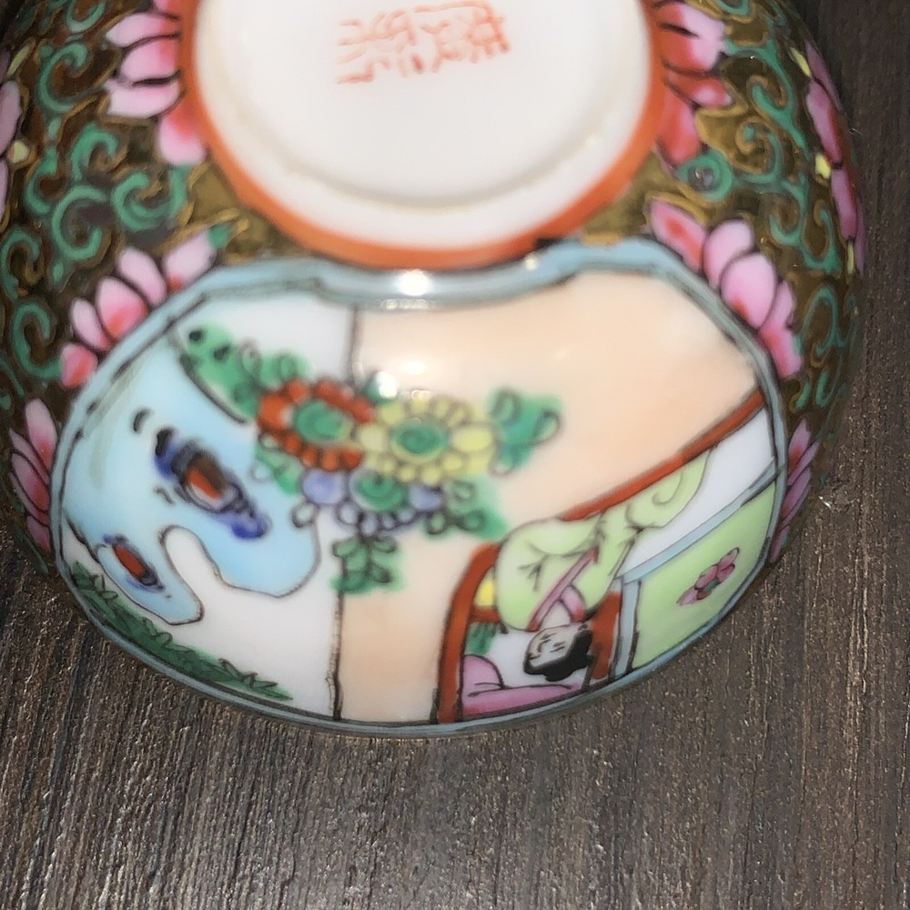 Vintage Bok Choy Round Chinoiserie Trinket Dish or Bowl COLORFUL CHINESE